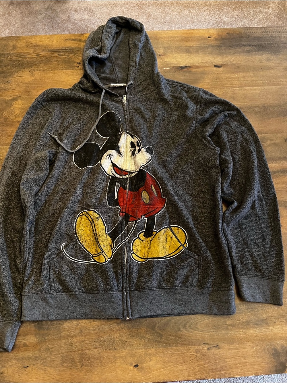 Disney Mickey Mouse Vintage Distressed Graphic Gray Full Zip Hoodie